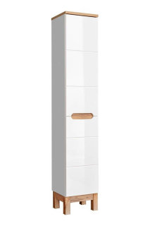 Badezimmer Hochschrank Kalli 187cm 1-türig + Klappe | weiß-hochglanz - eiche