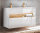3-teiliges Badmöbel-Set Bahama mit Waschplatz 120cm, Hoch- & Spiegelschrank | weiß-hochglanz - wildeiche