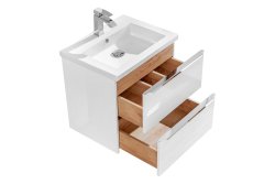 Badezimmer Waschplatz CAPRI 60cm | inkl. Keramik Aufsatzwaschbecken | weiß-goldeiche