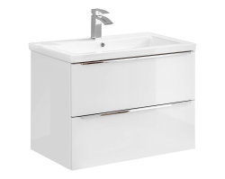 Badezimmer SET II CAPRI 80cm 4-tlg.  | Einbauwaschbecken, Hoch- und Spiegelschrank | weiß-goldeiche