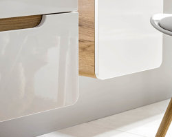 Waschplatz ARUBA mit 2 Schubladen 40cm Breite - amerikanische Eiche - weiß hochglanz