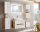 ARUBA 3-teilige Badkombination 80cm | Waschplatz, LED-Spiegel & Hochschrank | eiche - weiß-hochglanz