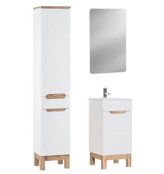 Badezimmer Badset Kalli 3-teilig | 40cm Waschplatz + LED Spiegel | weiß hochglanz