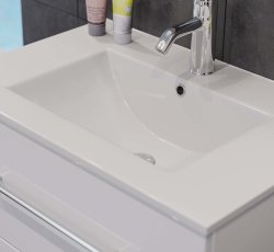 Waschplatz KUBOA 70cm breit | 2 Schubfächer + SoftClose | weiß-hochglanz