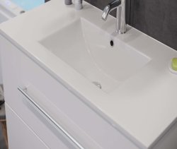 Badset KUBOA 2-teilig 90cm breit | Waschplatz & Touch-LED-Spiegel | weiß-hochglanz