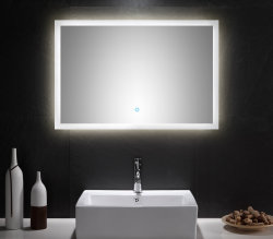 Badset KUBOA 2-teilig 90cm breit | Waschplatz &amp; Touch-LED-Spiegel | anthrazit-glanz