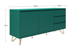 Sideboard PATET 150cm | mit 2 Türen und 3 Schubladen | smaragdgrün matt