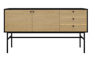 Sideboard VIDULUS 160cm | mit 3 Schubladen & 2 Türen | Schwarz - Eiche Echtholzfurnier