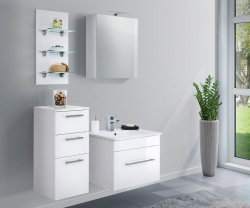Badezimmer Spiegelschrank VITENA 60cm |  MDF 1-türig mit LED-Beleuchtung | weiß