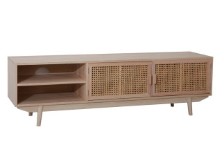 Lowboard NATURAE 150cm | mit 2 Türen & 2 Fächern, Fronten Rattangeflecht | Holz naturell