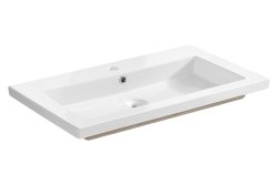 Badezimmer SET II CAPRI 80cm 3-tlg.  | Einbauwaschbecken, Wäsche- und Spiegelschrank | weiß-goldeiche
