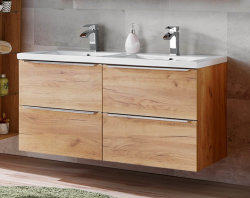 Badezimmer SET CAPRI 120cm 3-tlg.  | Waschbecken, Hoch- und Spiegelschrank | goldeiche