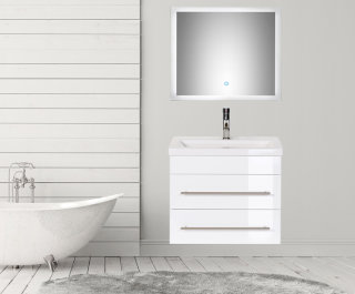 Badmöbel Set Carpo 60cm | Waschplatz mit LED Spiegel | weiß hochglanz