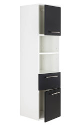 Badezimmer Hochschrank VITENA 135cm | 2 Türen + 1 Schubfach | weiß-schwarz