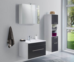 Badezimmer Hochschrank VITENA 135cm | 2 Türen + 1 Schubfach | weiß-schwarz