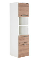 Badezimmer Hochschrank VITENA 135cm | 2 Türen + 1 Schubfach | weiß-eiche