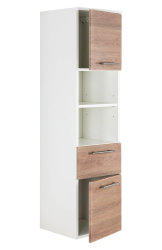 Badezimmer Hochschrank VITENA 135cm | 2 Türen + 1 Schubfach | weiß-eiche