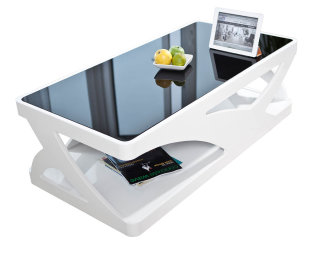 Couchtisch WhiteLine 120 x 38cm | Glas-Tischplatte schwarz | weiß-hochglanz