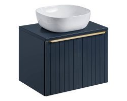 Badezimmer Waschplatz Bluskand 60cm | mit Aufsatzbecken Keramik weiß | Deep Blue