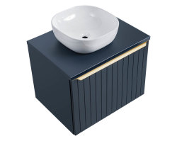 Badezimmer Waschplatz Bluskand 60cm | mit Aufsatzbecken Keramik weiß | Deep Blue