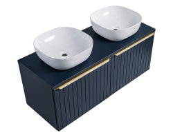 Badezimmer Waschplatz Bluskand 120cm | mit Aufsatzbecken Keramik weiß | Deep Blue