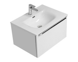 Badezimmer Waschplatz WHITSKAND 60cm | mit Einbaubecken Keramik | weiß - grau-eiche