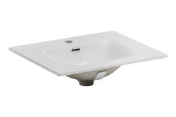 Badezimmer Waschplatz WHITSKAND 60cm | mit Einbaubecken Keramik | weiß - grau-eiche