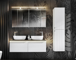 Badezimmer Waschplatz WHITSKAND 90cm | mit Einbaubecken Keramik | weiß - grau-eiche