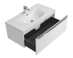 Badezimmer Waschplatz WHITSKAND 90cm | mit Einbaubecken Keramik | weiß - grau-eiche