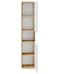 ARUBA 5-teilige Badkombination 80cm | inkl. LED-Spiegel und Aufsatz-Waschbecken | eiche - weiß-hochglanz