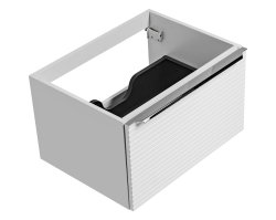 Badezimmer Waschplatz WHITSKAND 90cm II | Aufsatzbecken Keramik schwarz | weiß - grau-eiche