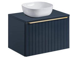 Badezimmer Set 3-teilig BLUSKAND 80cm | inkl. Aufsatz-Waschbecken weiß | Deep Blue