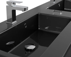 Doppel-Waschplatz KUBOA black 140cm breit | 4 Schubfächer + SoftClose | weiß-hochglanz