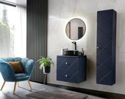 Badezimmer Set 3-teilig BLUMOND 60cm | Keramik Einbau-Waschbecken | Dark Blue