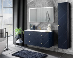 Badezimmer Set 2-teilig BLUMOND 60cm | Keramik Einbau-Waschbecken | Dark Blue