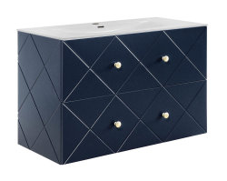 Badezimmer Set 4-teilig BLUMOND 90cm | Keramik Einbau-Waschbecken | Dark Blue