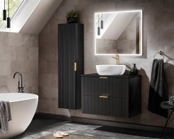Badezimmer Doppel-Waschplatz Blackened 120cm | 2x Aufsatz-Waschbecken weiß | schwarz
