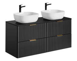 Badezimmer Doppel-Waschplatz Blackened 120cm | 2x Aufsatz-Waschbecken weiß | schwarz