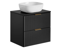Badezimmer Set 3-teilig BLACKENED 60cm | inkl. Aufsatz-Waschbecken weiß | schwarz