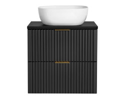 Badezimmer Set 3-teilig BLACKENED 60cm | inkl. Aufsatz-Waschbecken weiß | schwarz