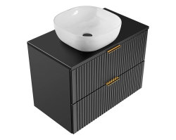 Badezimmer Set 2-teilig BLACKENED 80cm | inkl. Aufsatz-Waschbecken weiß | schwarz