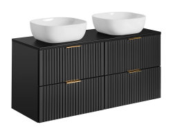 Badezimmer Set 3-teilig BLACKENED 120cm | inkl. Aufsatz-Waschbecken weiß | schwarz
