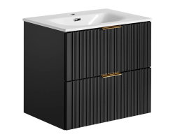 Badezimmer Set 3-teilig BLACKENED 60cm | inkl. Einbau-Waschbecken weiß | schwarz