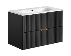 Badezimmer Set 3-teilig BLACKENED 80cm | inkl. Einbau-Waschbecken weiß | schwarz