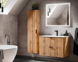 Badezimmer Doppel-Waschplatz Portree 120cm | Einbau-Waschbecken weiß | Wotan-Eiche