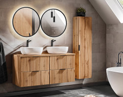 Badezimmer Set 4-teilig PORTREE 120cm | inkl. Aufsatz-Waschbecken weiß | Wotan-Eiche