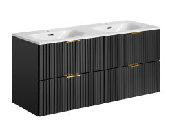 Badezimmer Set 3-teilig BLACKENED 120cm | inkl. Einbau-Waschbecken weiß | schwarz