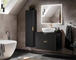Badezimmer Set 2-teilig BLACKENED 120cm | inkl. Einbau-Waschbecken weiß | schwarz