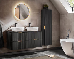 Badezimmer Set 2-teilig BLACKENED 120cm | inkl. Einbau-Waschbecken weiß | schwarz