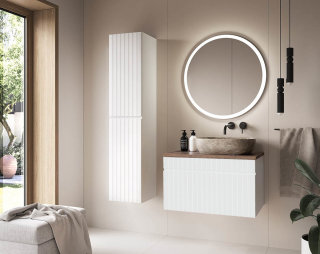 Badezimmer VITTAVLA 80cm Set 3-tlg. | mit Aufsatzbecken marmoriert | matt-weiß
